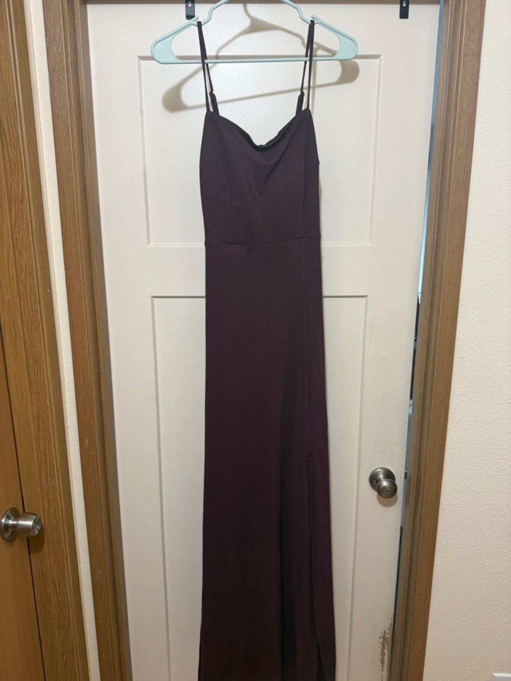 Birdy Grey Spaghetti-Strap Maxi Dress in Deep Maroon/Burgundy